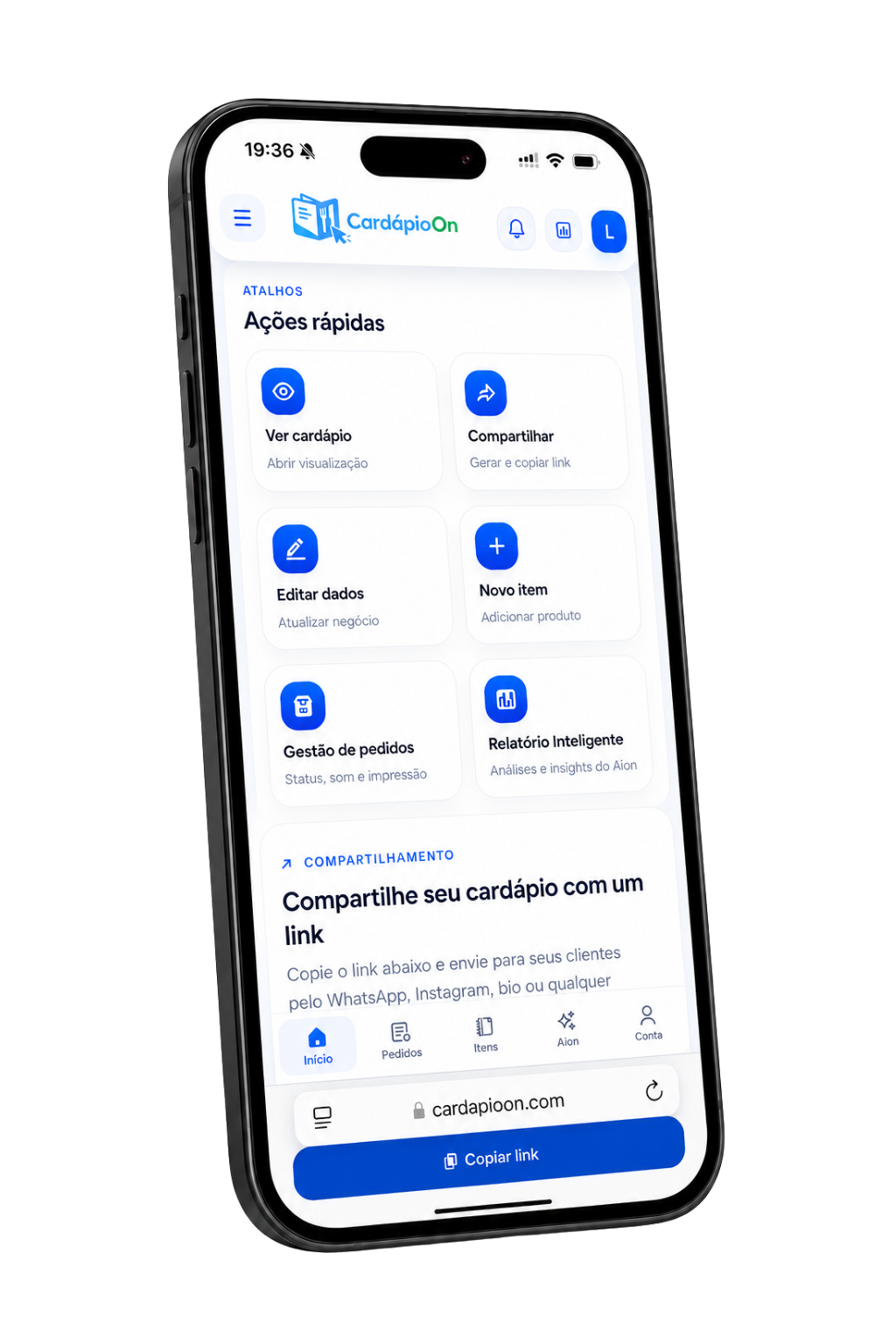 Painel do CardápioOn em um celular